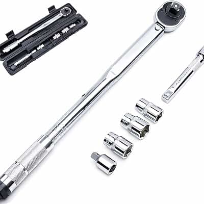 KATSU Llave Dinamométrica 1/2" (28-210 Nm) Llave de Torque + 3 Insertos 17, 19, 21 mm + Adaptadores 1/2" a 3/8" + 125mm Barra Extensión, para Reparación de Coche, Moto y Bici 423900