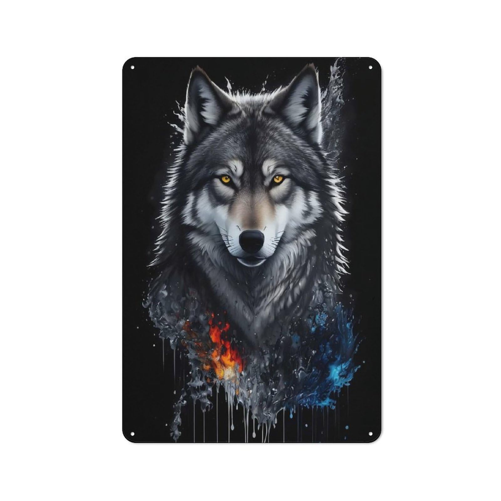 Junmoney Style-14 Grey Wolf Portrait Vintage Tin Sign 30X20cm, Vintage Diner Style Decor For Kitchen, Cafe, Pantry Or Dining Room