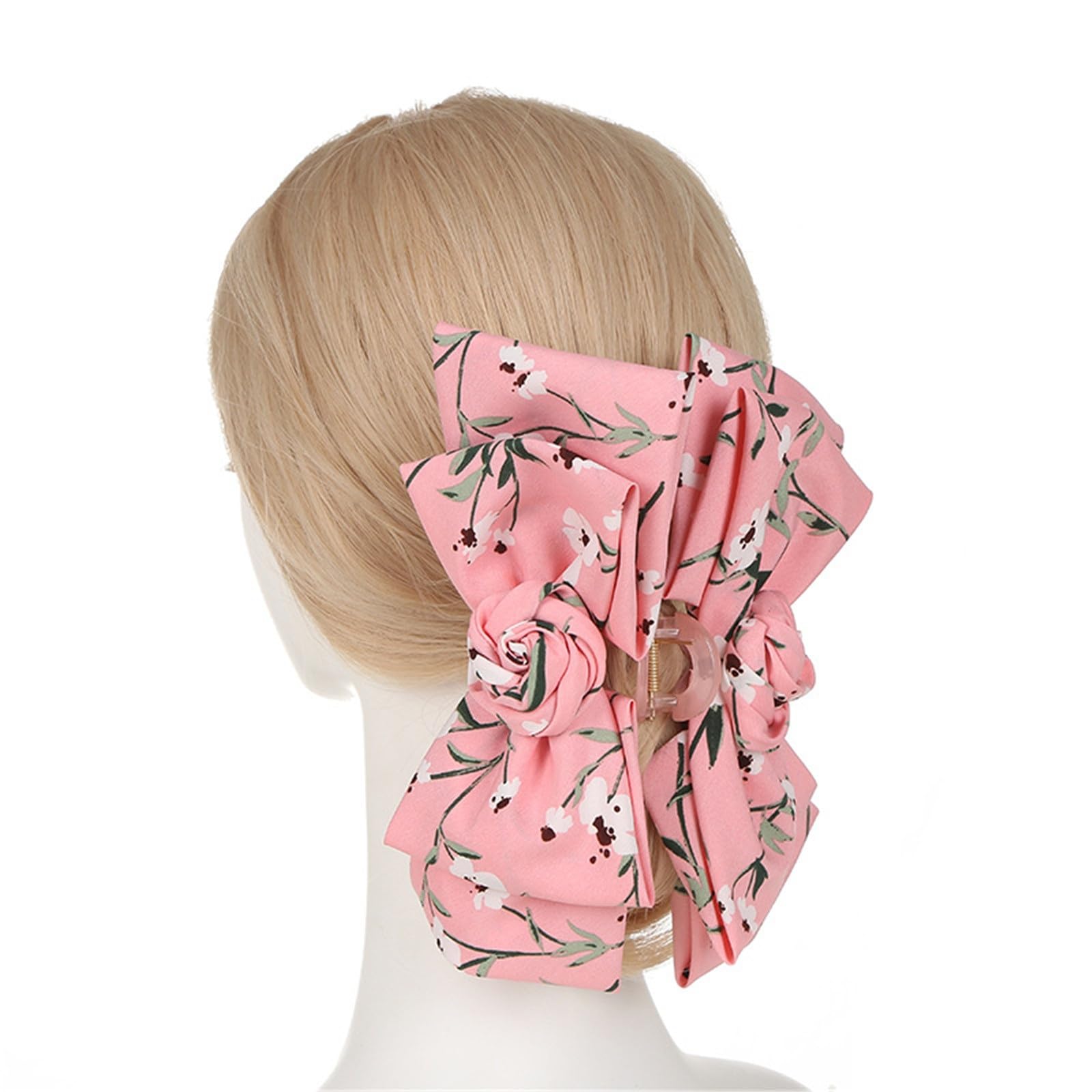 Pinzas Para el pelo con lazo Grande Temperamento Lazo de raso Clip agarre Cabello tiburón cola caballo para Mujeres Niñas(Rosado)
