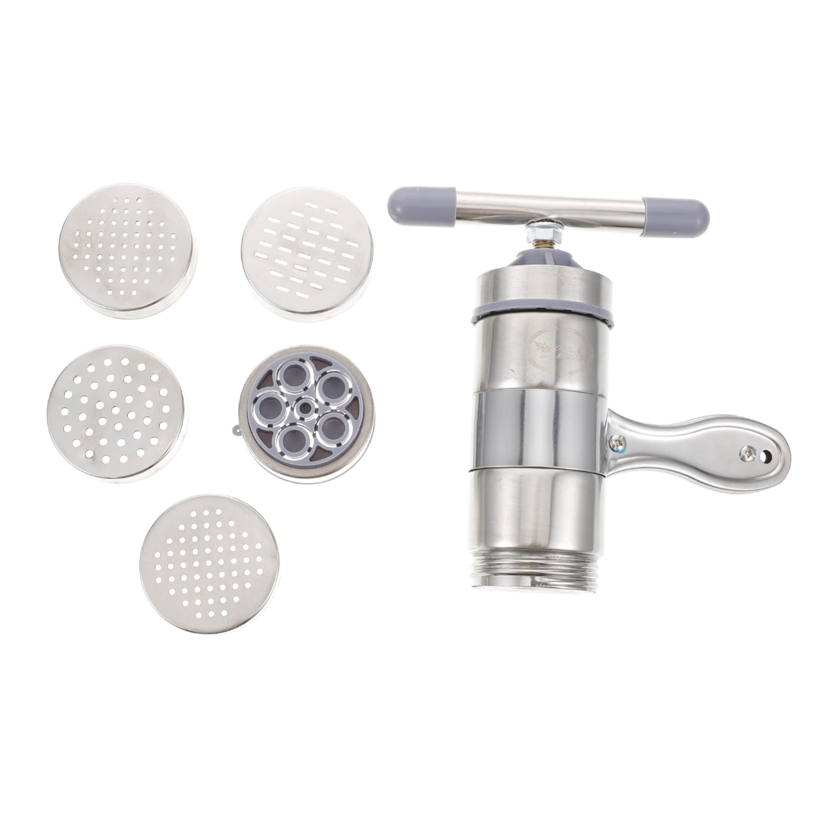 Hemobllo Stainless Steel Pasta Maker Machine with Noodle Molds Manual Kitchen Tool for Homemade Noodles Ergonomic Design for Easy Use for DIY