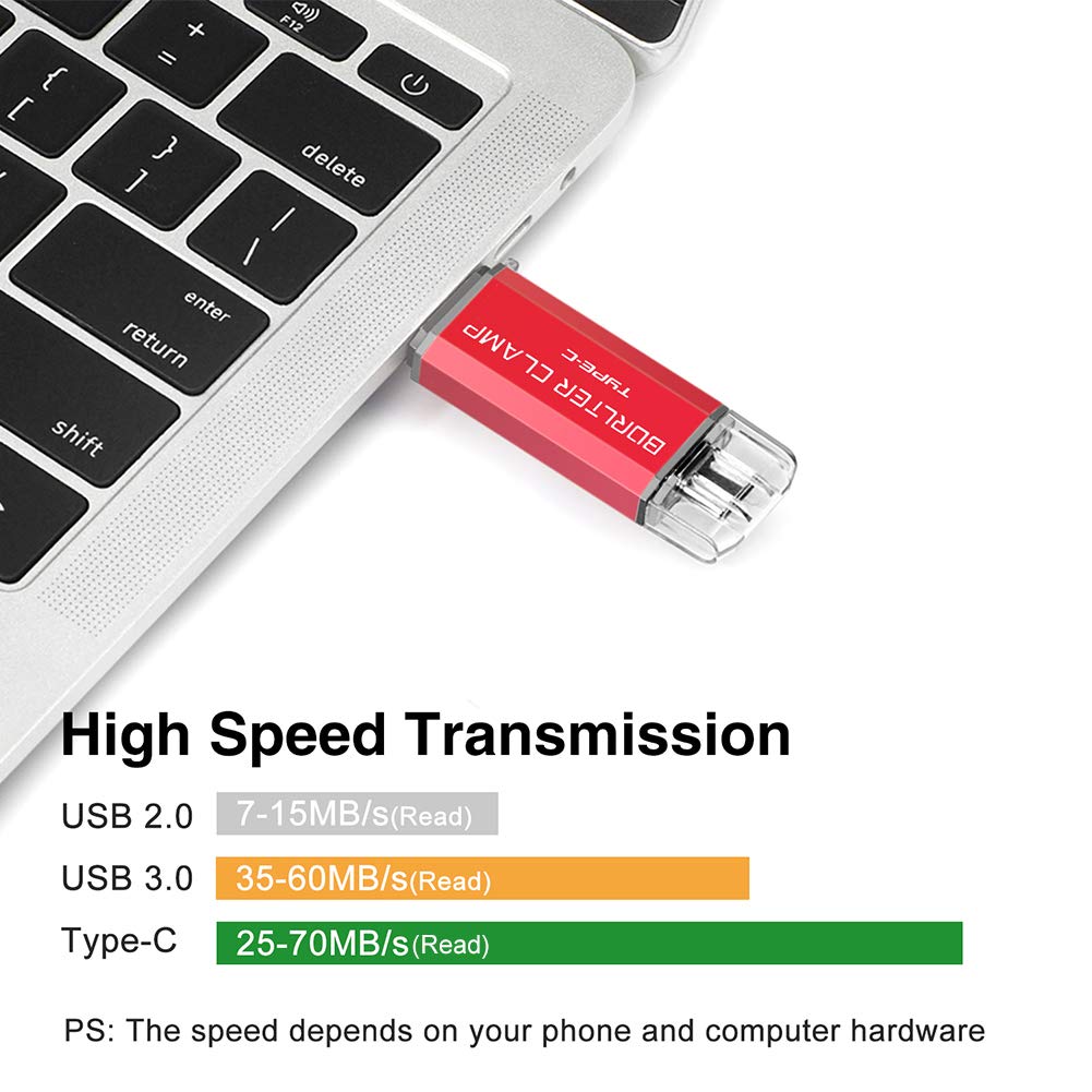 512GB Chiavetta USB 3.0 Tipo C, BorlterClamp 2 in 1 Pen Drive (USB C e USB 3.0) OTG Memoria Flash, USB Flash Drive per Tipo C Android Smartphone/Tablet/Computer (Rosso)