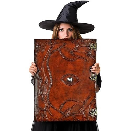 Large Hocus Pocus Halloween Decorations , Book Of Spells Prop, Halloween Decor, Book Of Shadows Spell Book, Witchy Gifts For Women Spellbook Leather Bound Journal, Grimoire Witch Spooky Hocus Pocus Gifts 22 x 14 Inches