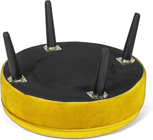 Miniatura 5 de Homebeez Taburete redondo de terciopelo de 23 pulgadas, mesa de centro otomana tapizada, taburetes acolchados con botones y patas de madera maciza,