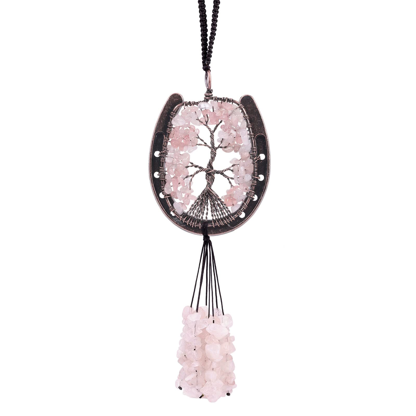 KYEYGWO Horseshoe Shape Crystal Tree of Life Hanging Ornament Reiki Chakra Stone Wall Hanger Decor for Home and Office 7 Chakra & Crystal Chip Stones Pendant
