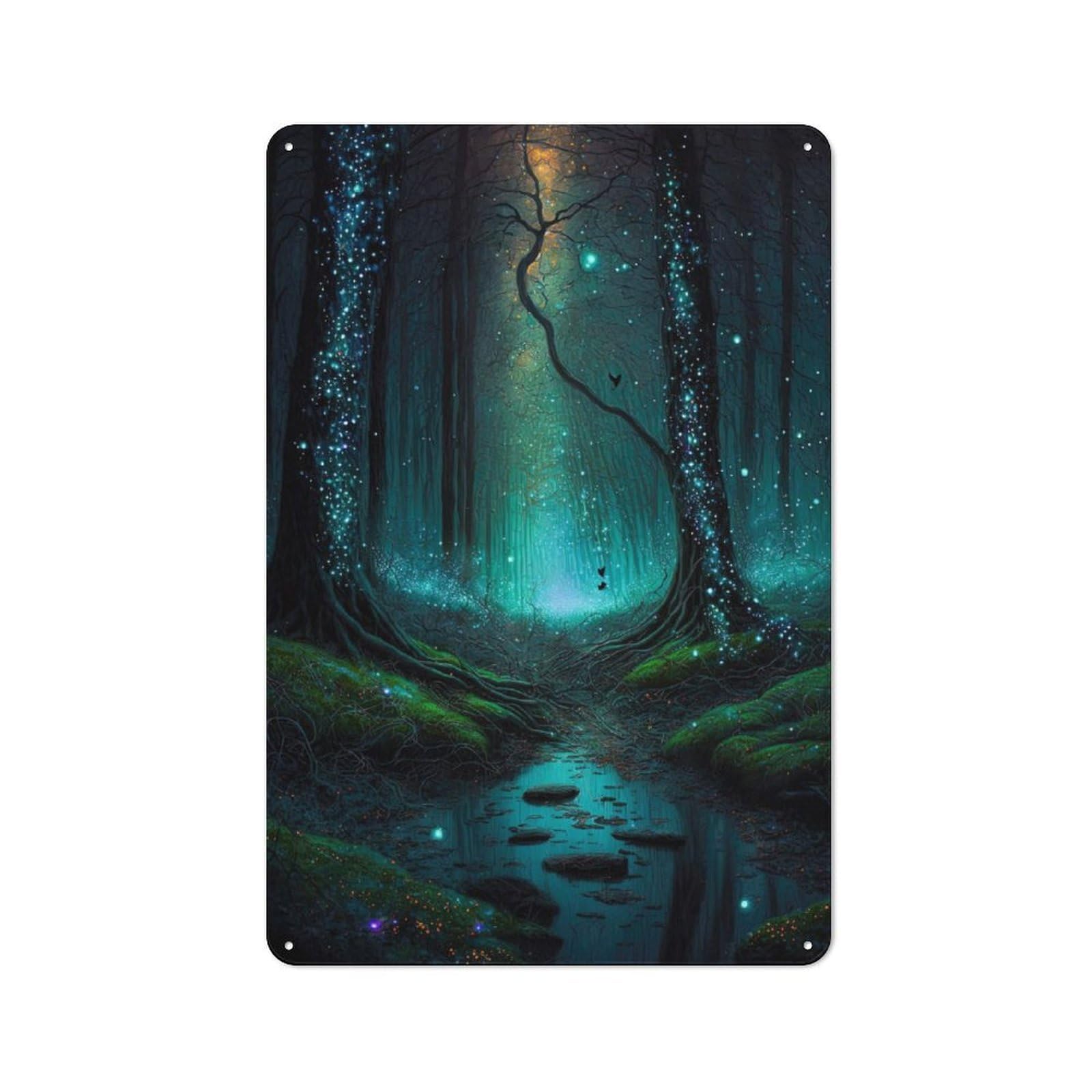 Junmoney Fairy Night Forest Rustic Tin Sign 30X20cm For Café Or Restaurant, A Decorative Christmas Gift For Hospitality Interior Collectors