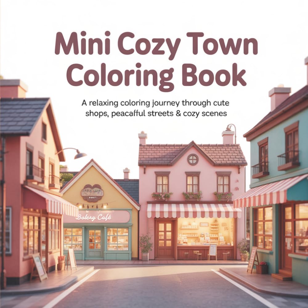 Mini Cozy Town: A Relaxing Coloring Journey Through Cute Shops, Peaceful Streets & Cozy Scenes