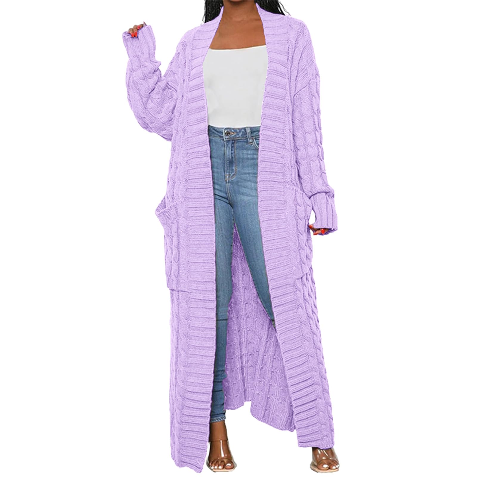 Womens Long Cardigan Sweaters Casual Knitted Maxi Sweater Coat Outwear Fall Winter Open Front Duster Coat with Pockets