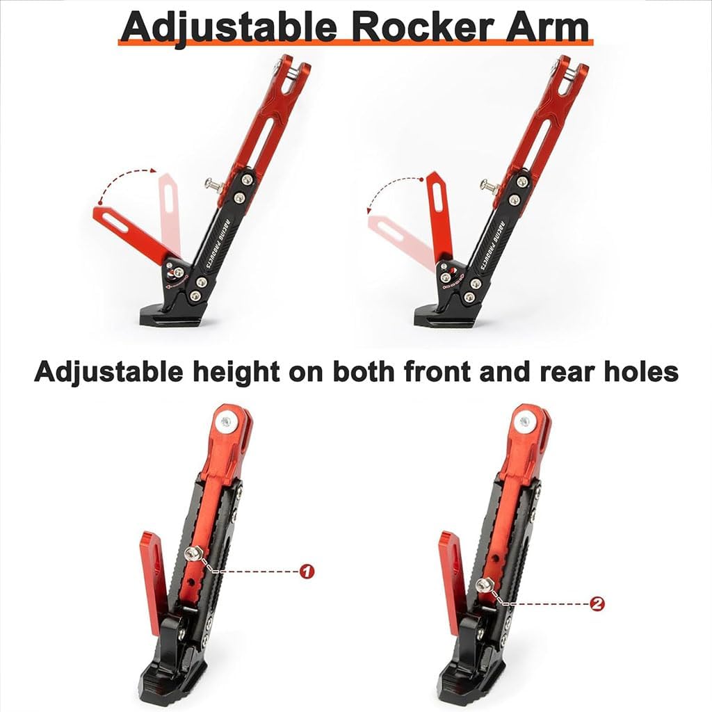 Motorcycle Kickstand for Piaggio Fly 150 2006-2011 2012 2013 2014 2015 2016 2017 2018 2019, Adjustable Foot Side Support Aluminum Alloy Side Stand Parking Kickstand,Red