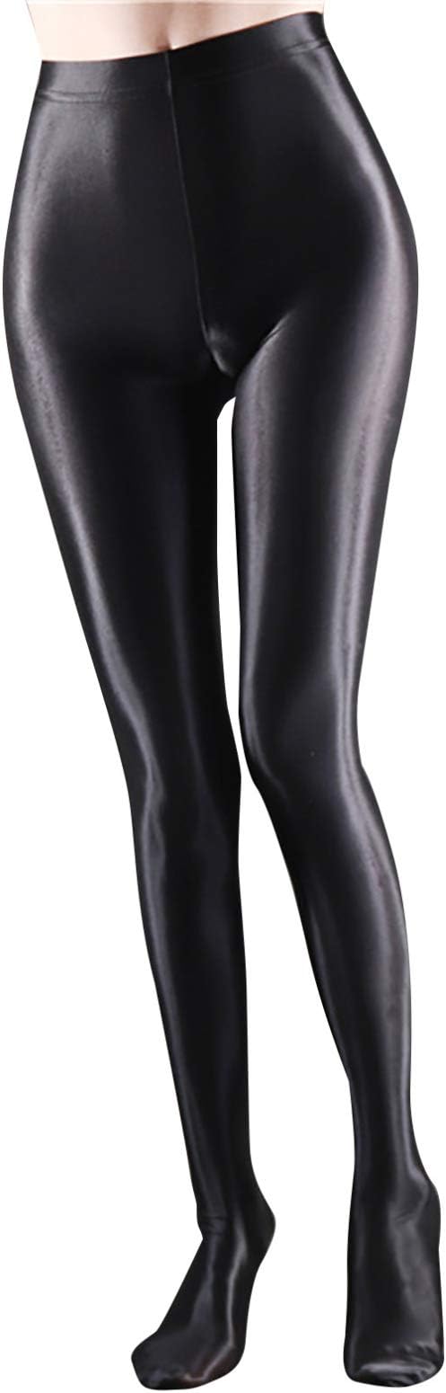 Womens Oil Glossy Shiny Opaque Pantyhose High Waist Stockings Gym Yoga Leggings Tights