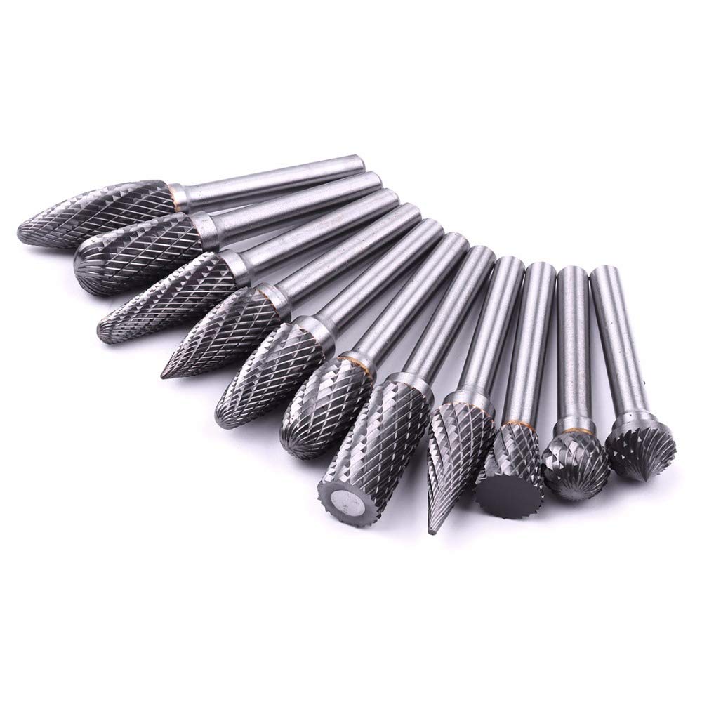 11 szt. Zestaw 12mm zadzior z węglika spiekanego z chwytem 6mm podwójne cięcie zadzior obrotowy z węglika spiekanego do szlifierki wiertła do metalu rzeźba w drewnie grawerowanie
