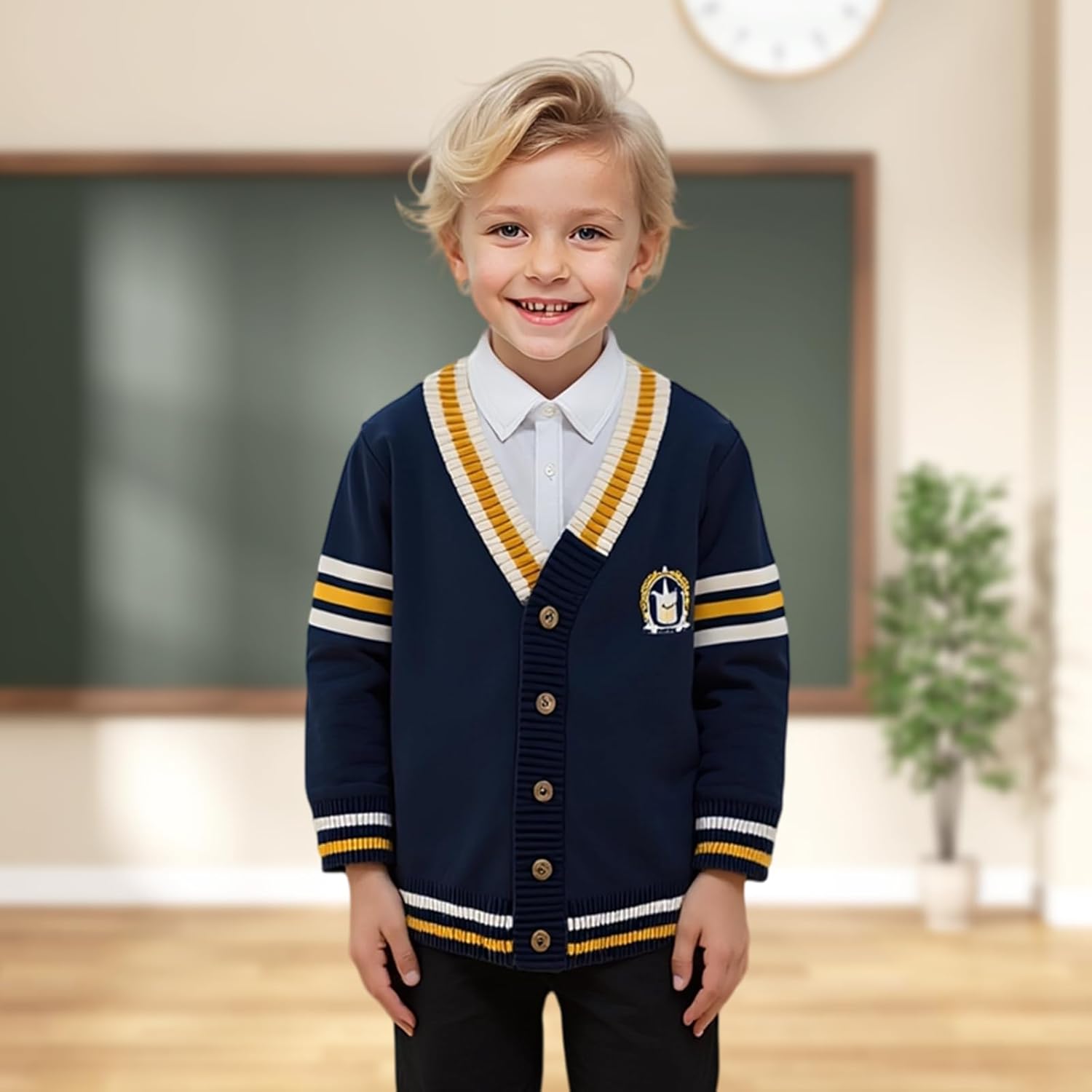 Boys Cardigan Sweater Button Up V Neck Knit Outerwear Long Sleeve Coat Embroidered Casual Jacket - Image 2