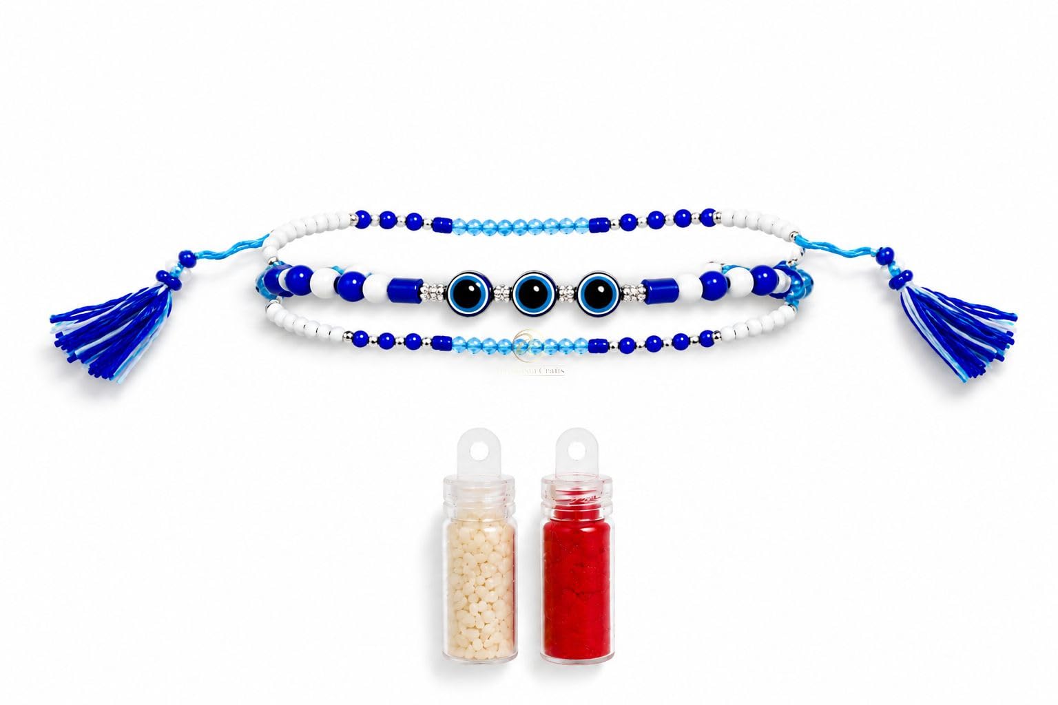 Trifold Evil Eye Rakhi For Brother Bhaiya Bhabhi Sister | Handmade Designer Raksha Bandhan 12 Inch Triple Wrap Premium Beaded Bracelet Rakhi | Unisex Full Hand Filling Raksha Sutra Raksha Bandhan Gift-image-31