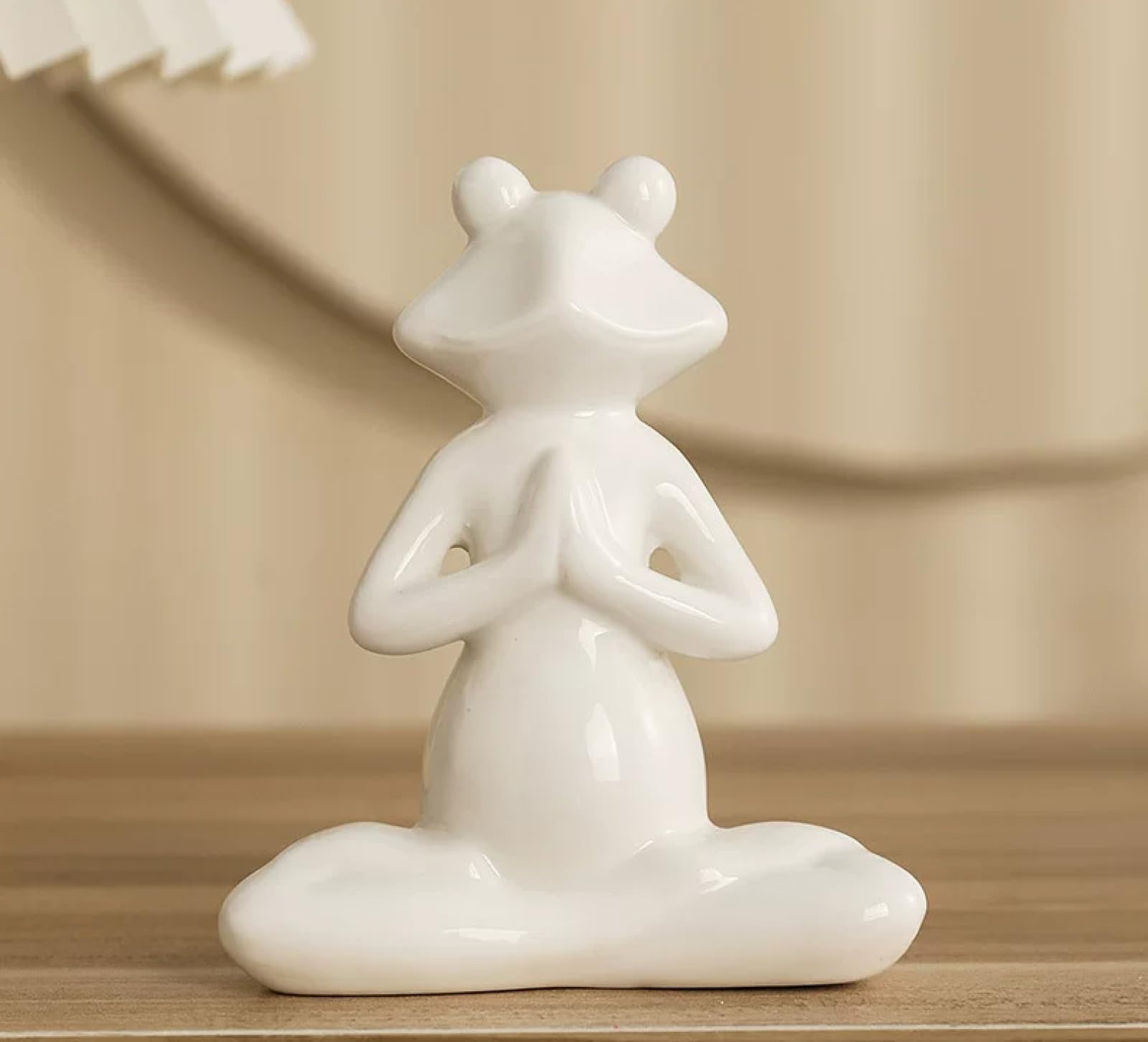 DECRZPB Handcrafted Ceramic White Yoga Frog Sculpture Ornament Hotel Home Decor Office Wedding Gift