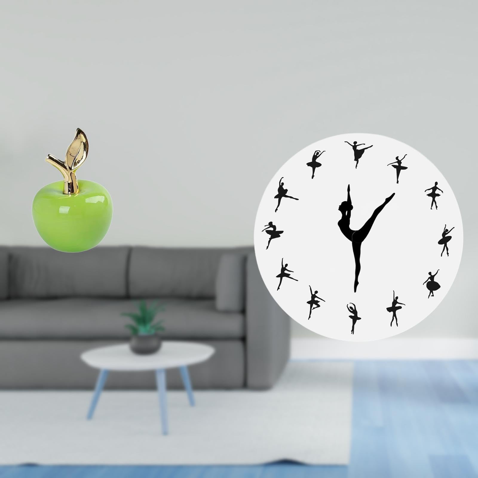 SECRET DESIRE Ceramic Ballerina Sculpture Ornament Simulation Artwork Home Decoration Figurine Fruit Ballet Dancing Girl Silent Mute Clock Dance Charming Decorative for Cafe Study Room Kitchen Office-image-0