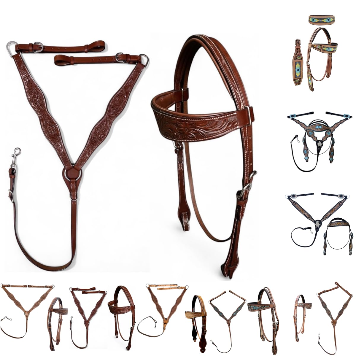 Majestic Ally Leder-Pferdezaumzeug, Schnellwechsel-Design, gepolstert, Stirnband, Halfter und Brusthalsband