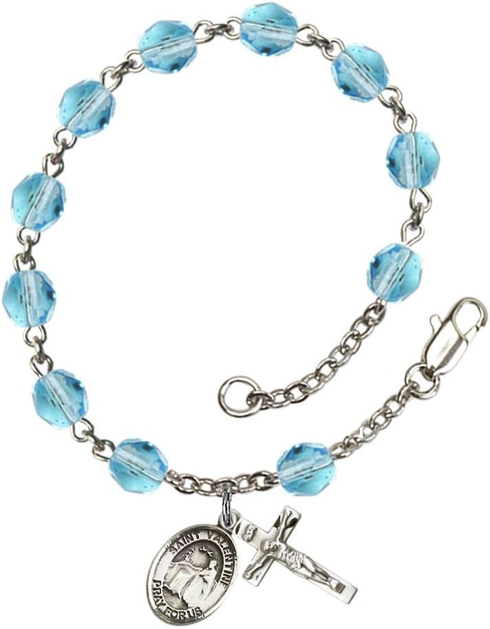 Bonyak Jewelry St. Valentine of Rome Silver Plate Rosary Bracelet 6mm Fire Polished Beads - Every Birth Month Color