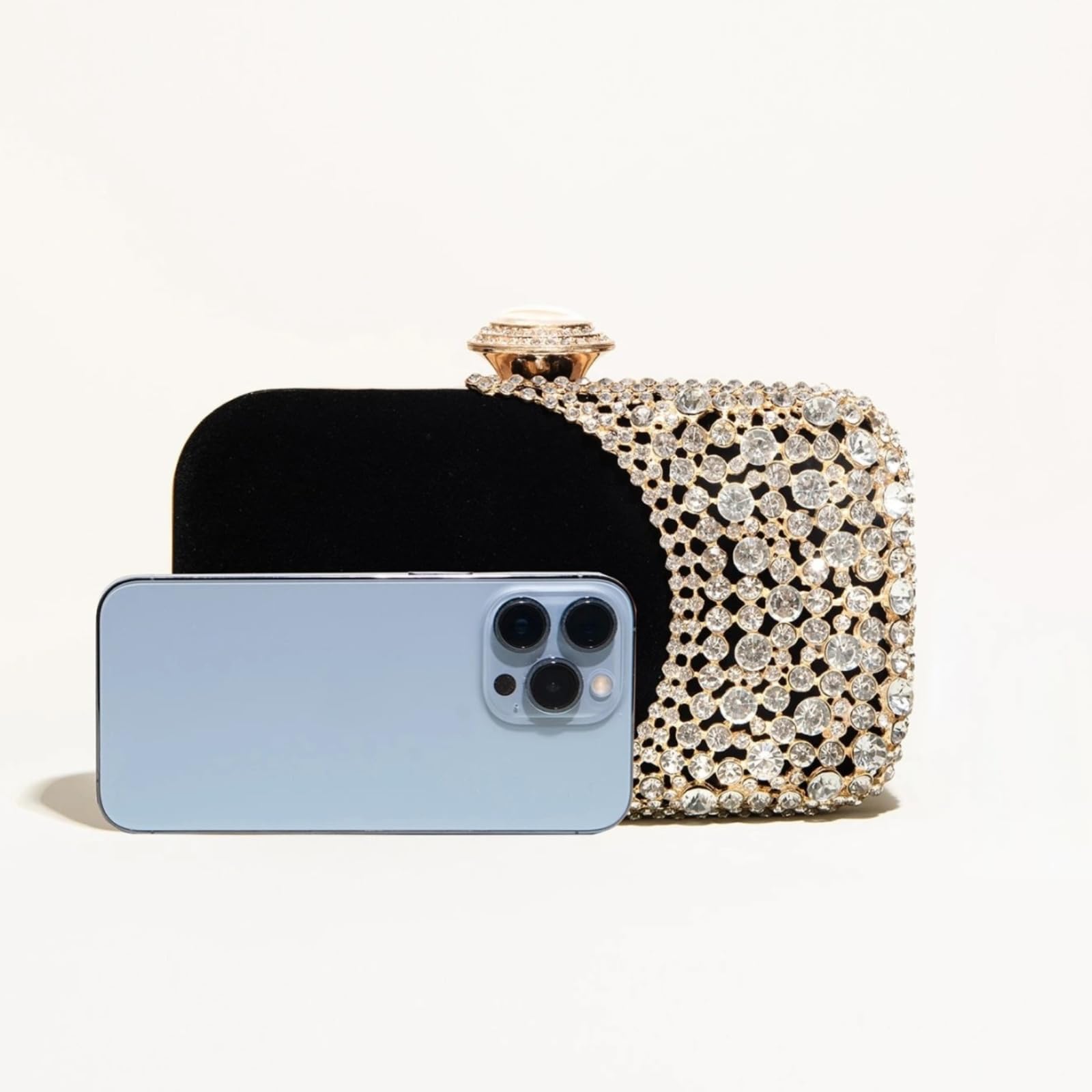 CYBHSM - Pochette da sera in velluto con strass, con catena di chiusura a perla, piccola borsa a tracolla rigida per donne, banchetto, festa, rosso nero