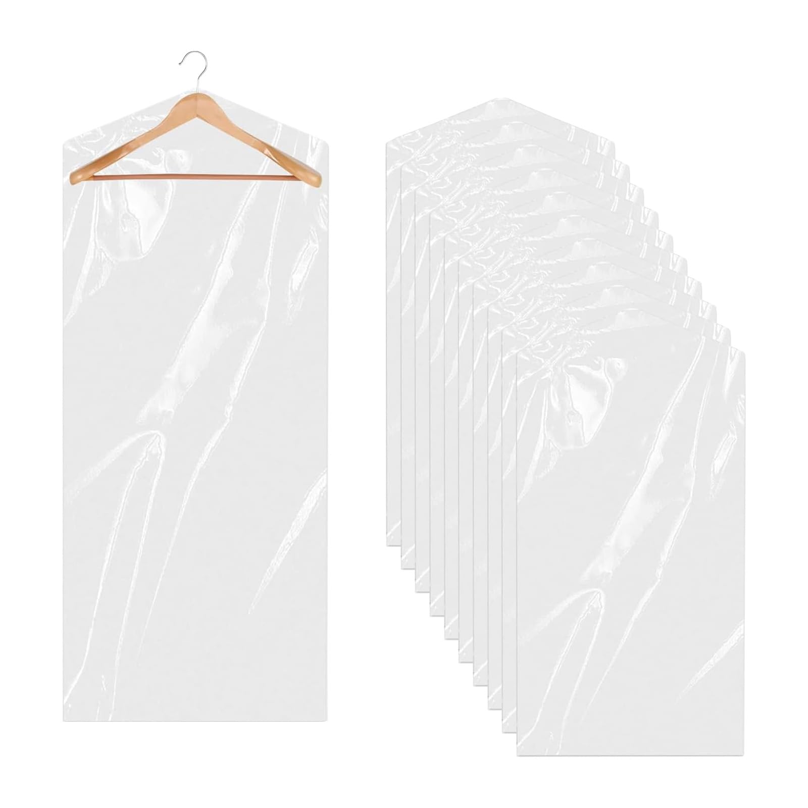 10 Pack Long Dress Covers 71 Inch Plastic Clothes Covers Protector Bags Clear Garment Bags for Hanging Clothes Dry Cleaning Bags for Suits Dresses Coats Jackets Shirts