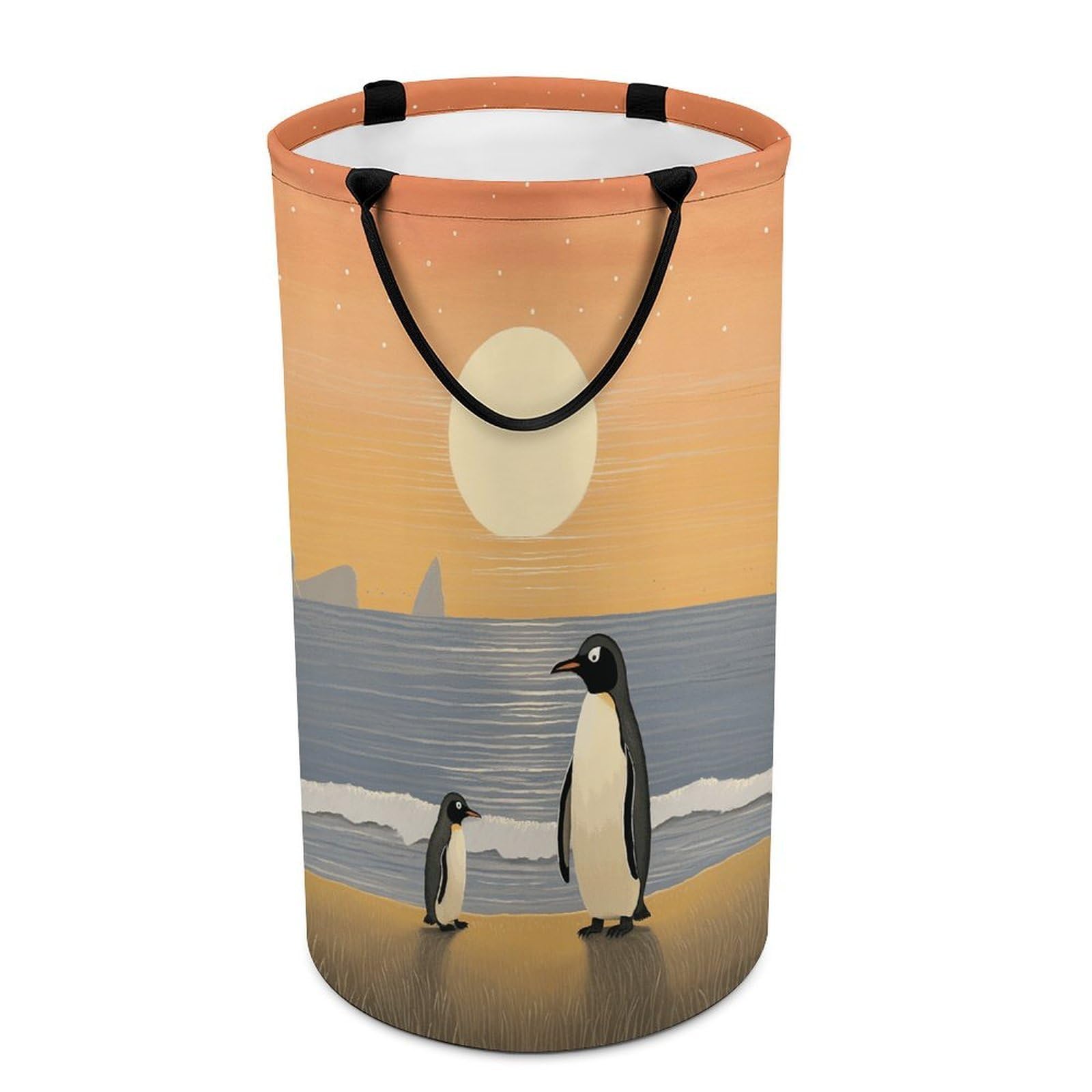 Two Penguins Pictures Laundry Basket Freestanding Laundry Hamper with Handles Waterproof Dirty Clothes Hamper Collapsible Washing Bin Aesthetic Clothes Basket for Bathroom Bedroom Dorm