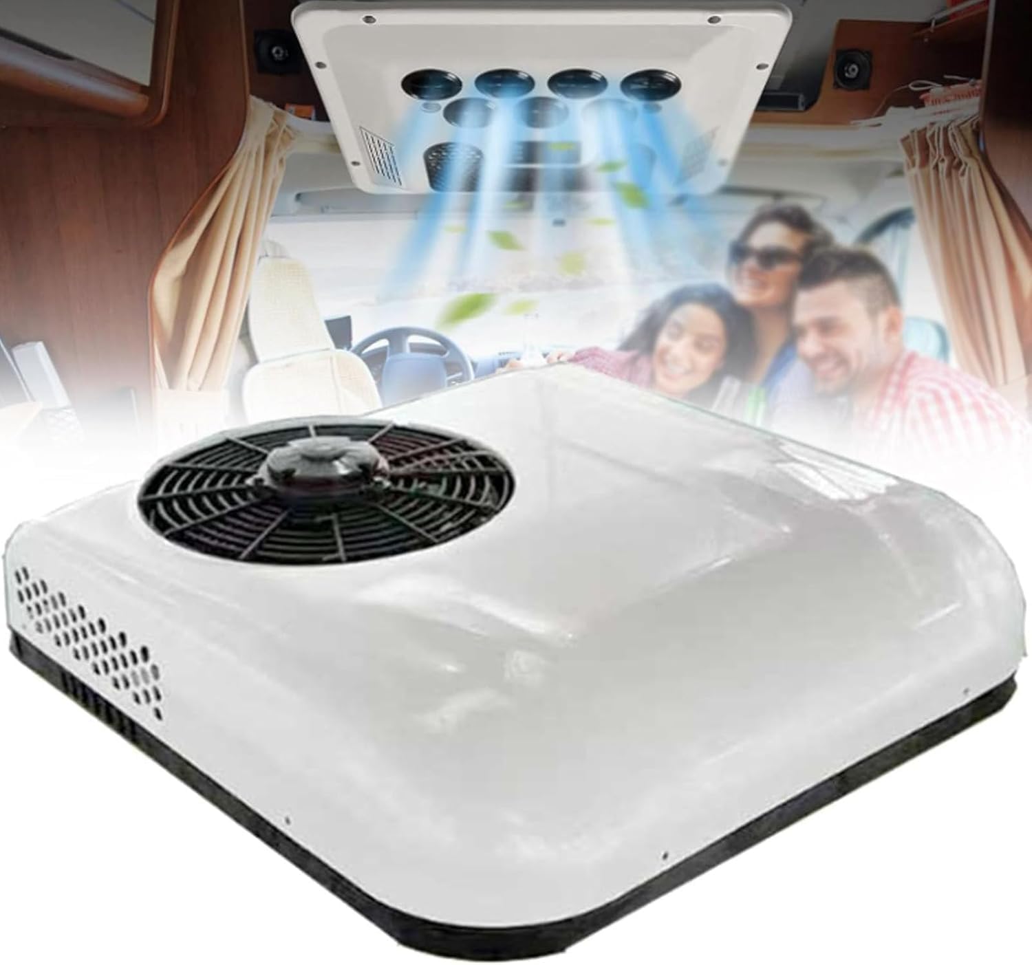 SXXAZLDP Fast Cooling RV Roof Air Conditioner for Trucks, Motorhomes, Caravans, 12/24V Unit Comfortable Travel in Trailers & Campers, Easy Install