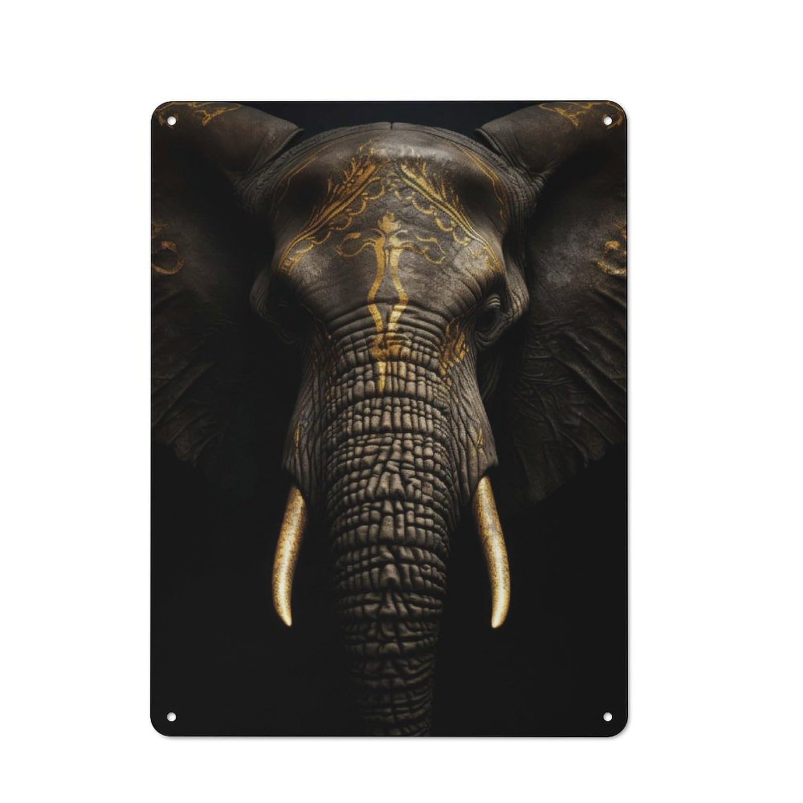 Junmoney Gold Dark Elephant Metal Plaque 40X30cm With For Hallway Wall, Rustic Decor, For Garage, Workshop And Man Cave Decoration