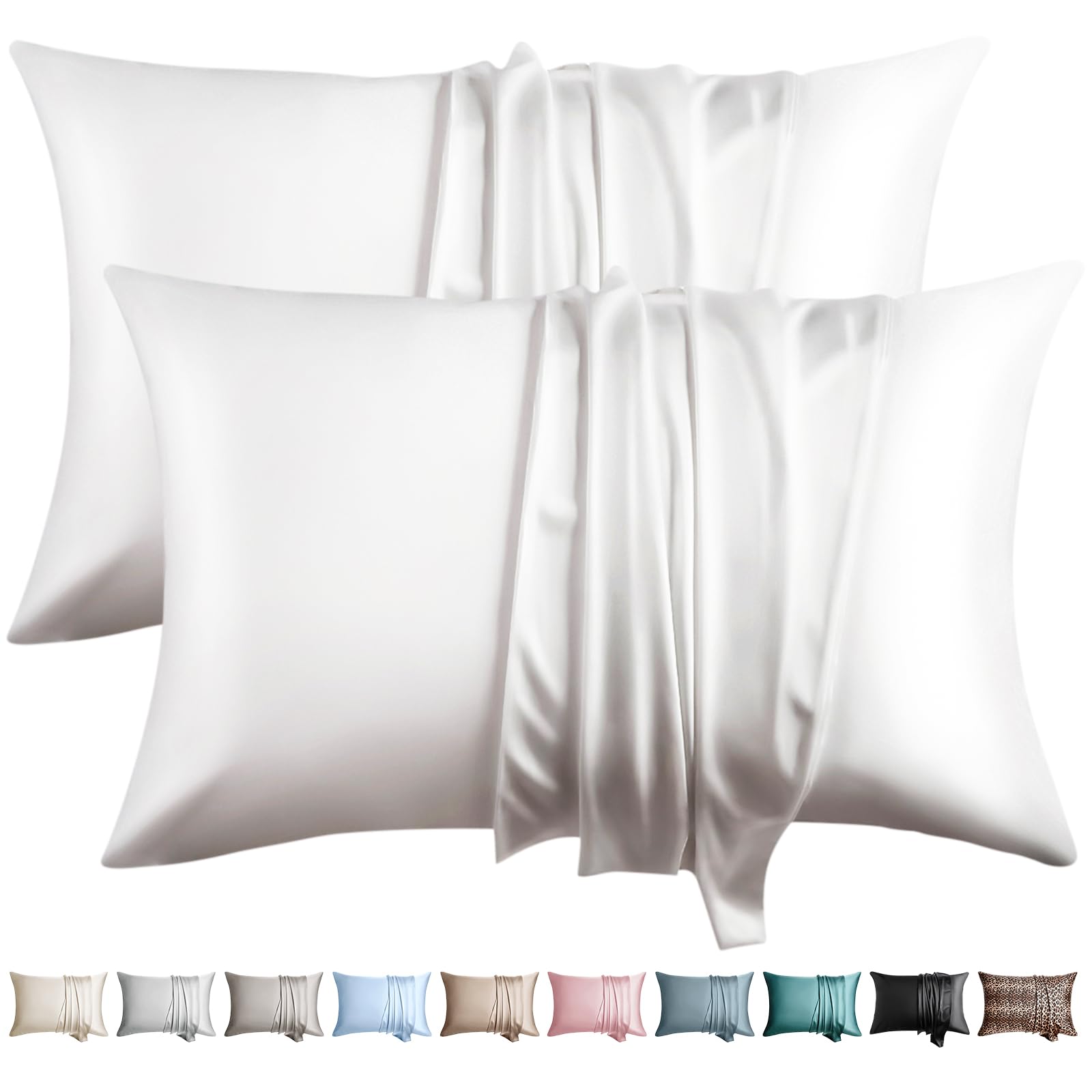 Juego de 2 fundas de almohada 100 % seda, tamaño estándar, seda de morera para cabello y piel, juego de 2 fundas de almohada de seda de alta calidad 6A, suaves, transpirables, refrescantes, con