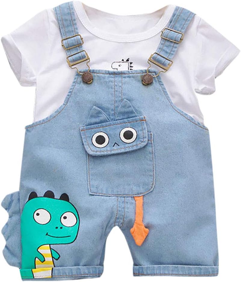 Hopscotch Boys Cotton And Polyester Animal Print T-shirt and Dungaree Set in Blue Color