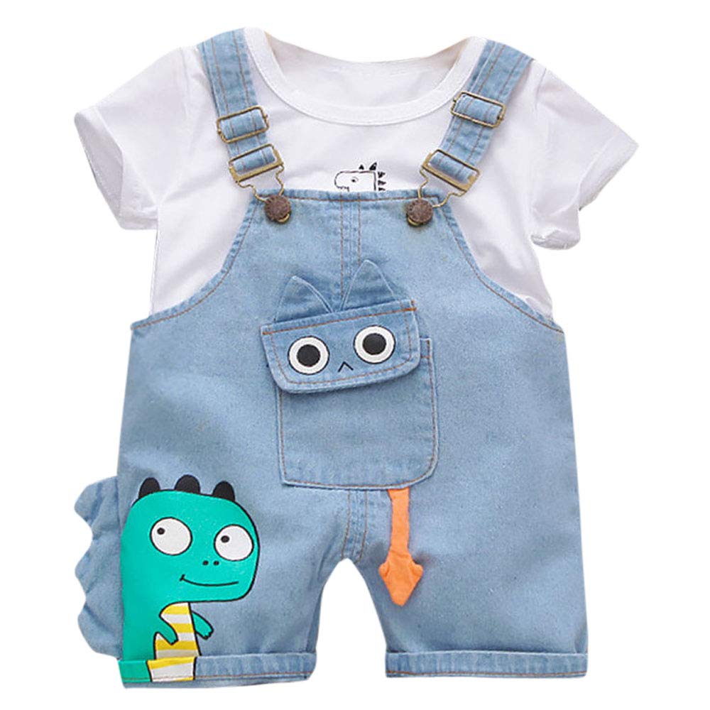 Hopscotch Boys Cotton And Polyester Animal Print T-shirt and Dungaree Set in Blue Color