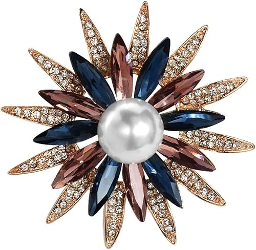 Broche de flores de geometría de cristal Austrain con ramo de perlas de imitación, accesorios de joyería para mujer