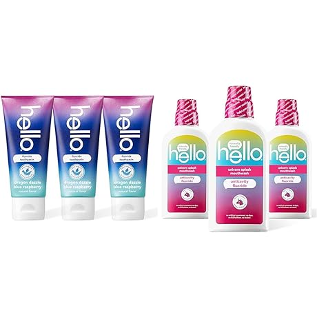 Dragon Dazzle Blue Raspberry Kids Toothpaste & Kids Mouthwash with Unicorn Bubble Gum Flavor