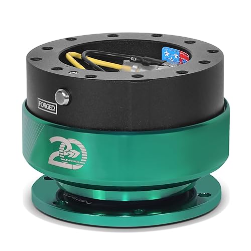 NRG Innovations Quick Release 2.0-20 Year Anniversary Black Body/Emerald Ring Compatible With Steering Wheel Hub Adapters with 6-Bolt 70mm Bolt Spacing, Gen 2.0 Quick Release Kit, NRG-SRK-200BK-EG20