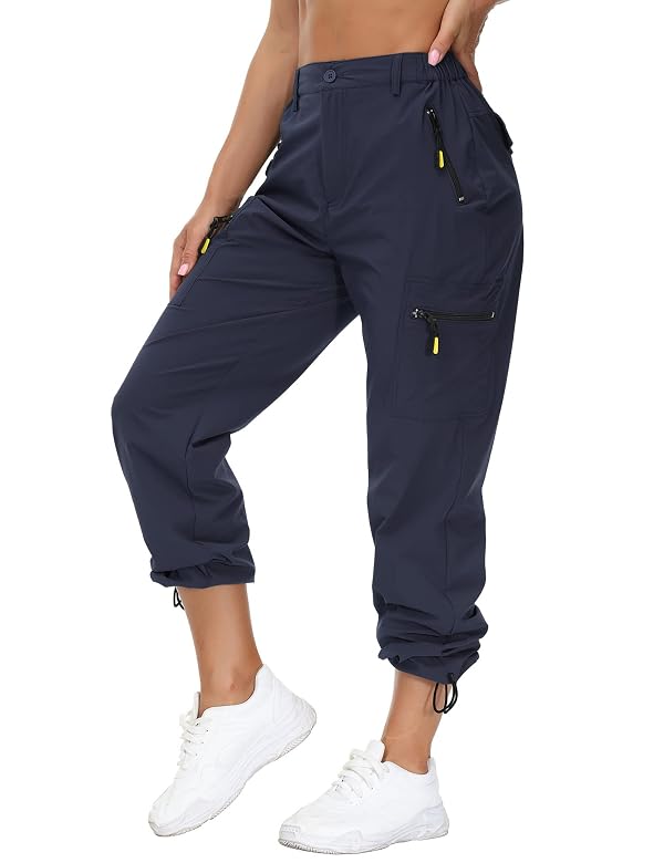 VVK Women's Cargo Joggers Pants Lightweight Athletic Outdoor Travel Hiking Quick Dry Workout Pants Water Resistant Navy Medium by VVK - Used condition - Image 9