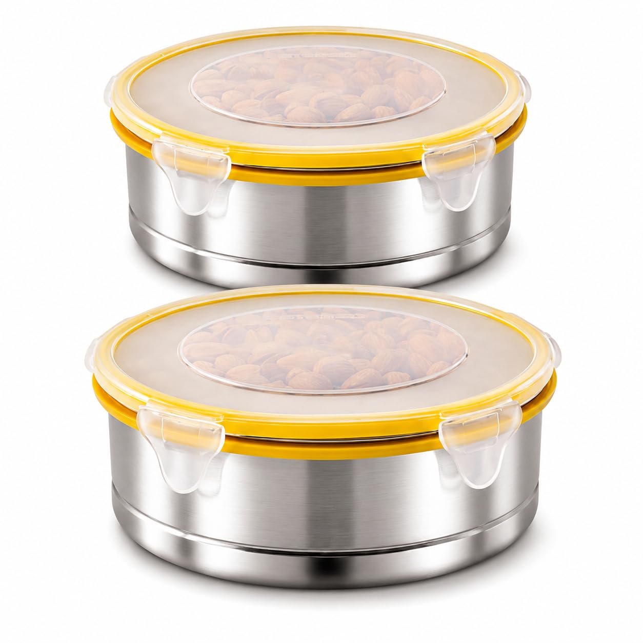 Stainless Steel Airtight Round Container with Leak Proof Lid | BPA Free Food Storage Lunch Box Dabba for Office College School Home Travel | Tiffin Box (5.10 x 10.5cm size) | Pack of 2,Yellow-image-26