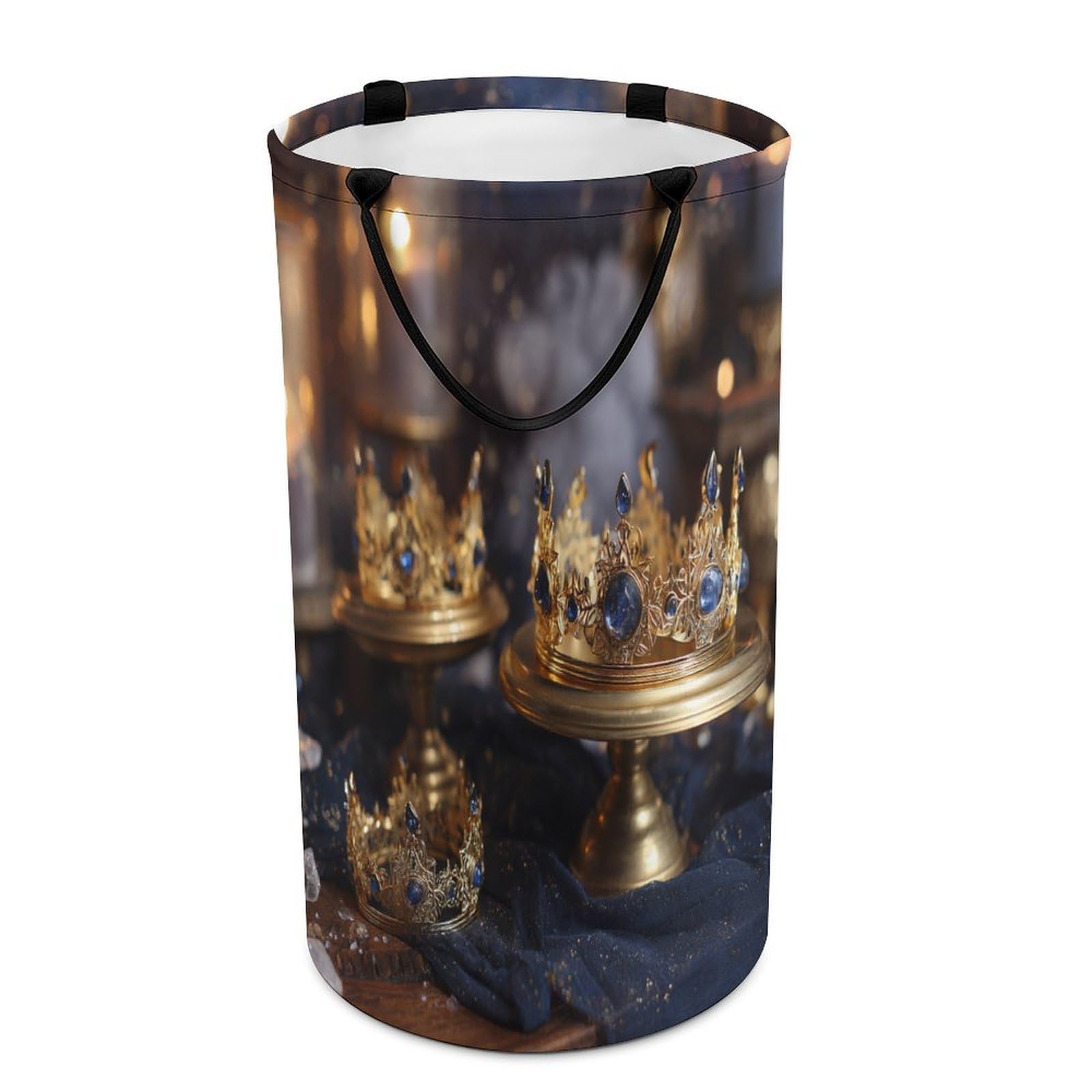 LUYYSKY Luxury Vintage Crystal Crown Versatile Storage Laundry Basket, Retro Oil Painting Sun Moon Crown Couple Pattern Large Bathroom Laundry Hamper With Handle-40 CM Dia, 69 CM High
