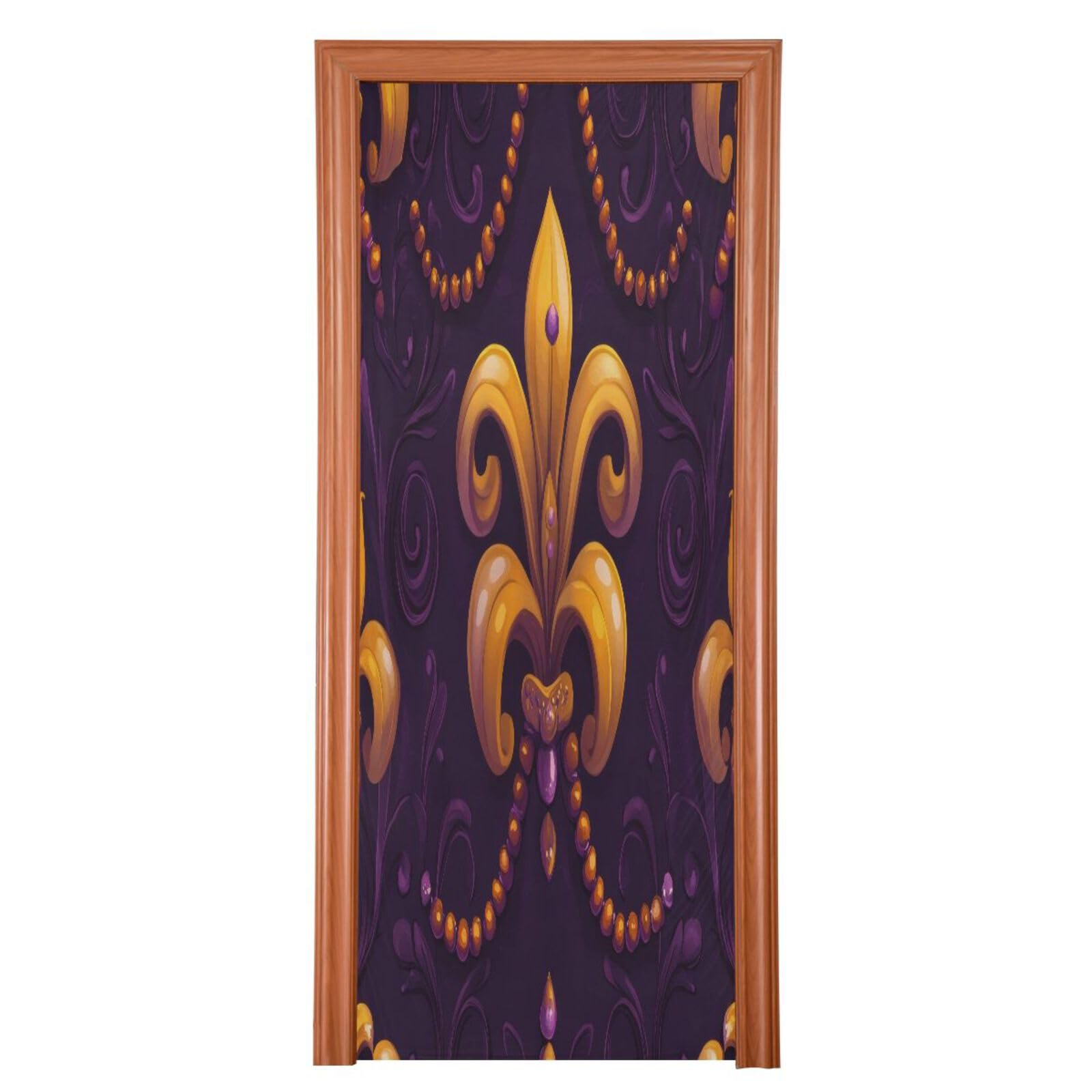 FLildon Fleur De Lis Flower Mardi Gras Door Cover Decoration, Party Accessory Porch Decor for Festive Ornament Room Door Covers 32 x 79 Inch