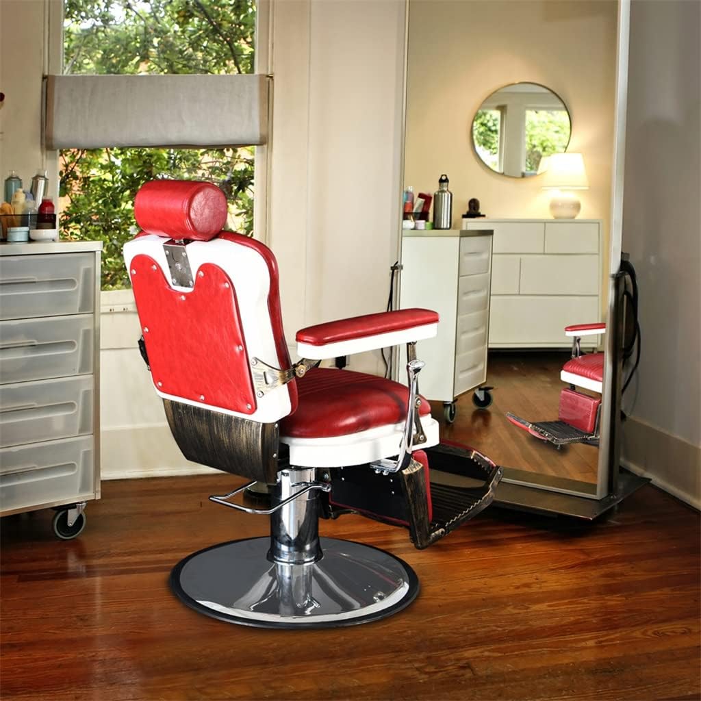 PVC Leather Cover ABS Armrest Shell Disc Extra Large Pump Retractable Barber Chair 300lbs Red