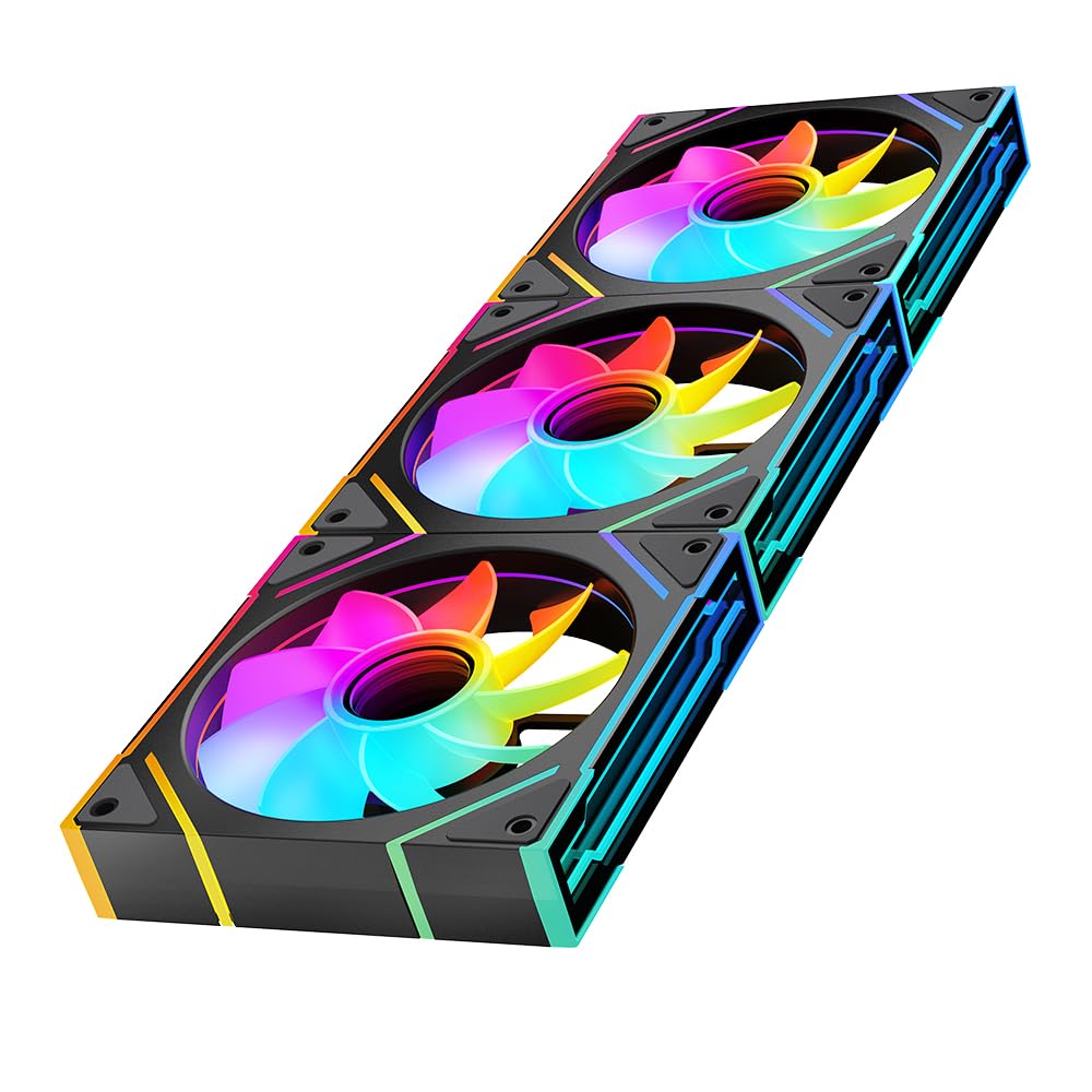 TZMRIT PRISM4EX 120mm Infinite Mirror ARGB PC Lüfter mit PWM Control und ARGB Effekt,RGB PC Gehäuselüfter 120mm (3, Black, 120MM-Reverse)