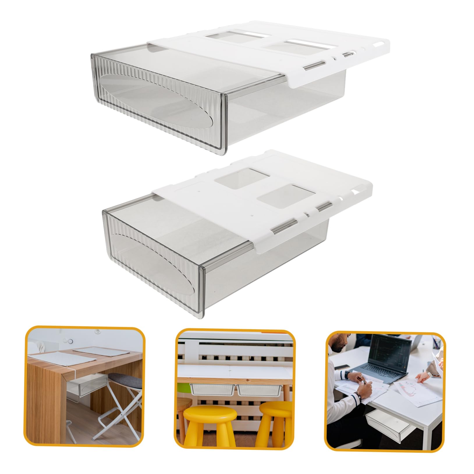 HOMSFOU 2pezzi Sotto Scrivania Organizer da Ufficio Cassetto in Plastica Resistente e Pratico Scatola Portaoggetti per Organizzazione Sotto Tavolo Storage Box per Cancelleria e Cosmetici