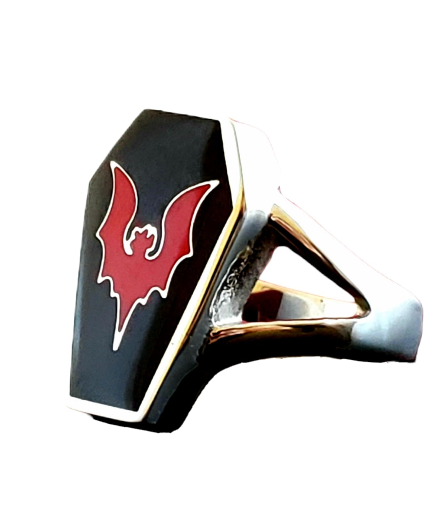 Vampire Goth Coffin Ring with Bat (Red Bat, 9)