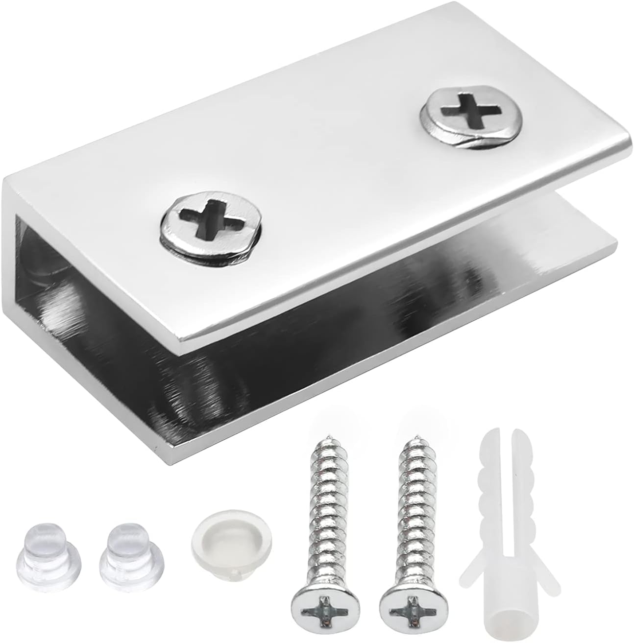 4PCS 1.06" x 2.09" x 0.59" (LxWxH) Glass Shelf Bracket Adjustable Zinc Alloy Glass Door Cabinet Clip Silver