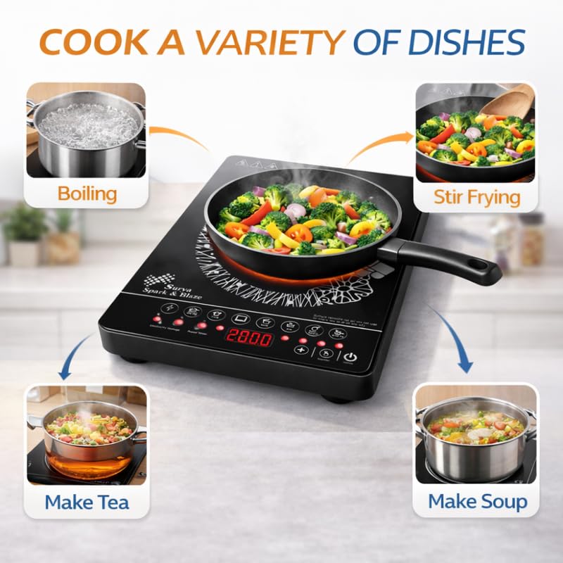 Image of Lambent 𝟏𝟓-𝐘𝐞𝐚𝐫 𝐋𝐨𝐧𝐠-𝐋𝐢𝐟𝐞 𝐖𝐚𝐫𝐫𝐚𝐧𝐭𝐲 Professional Induction Cooktop, 2000 Watt Electric Stove, Infrared Heating Plate, Multi Purpose Cooking Modes, Easy Clean Surface, Home Use
