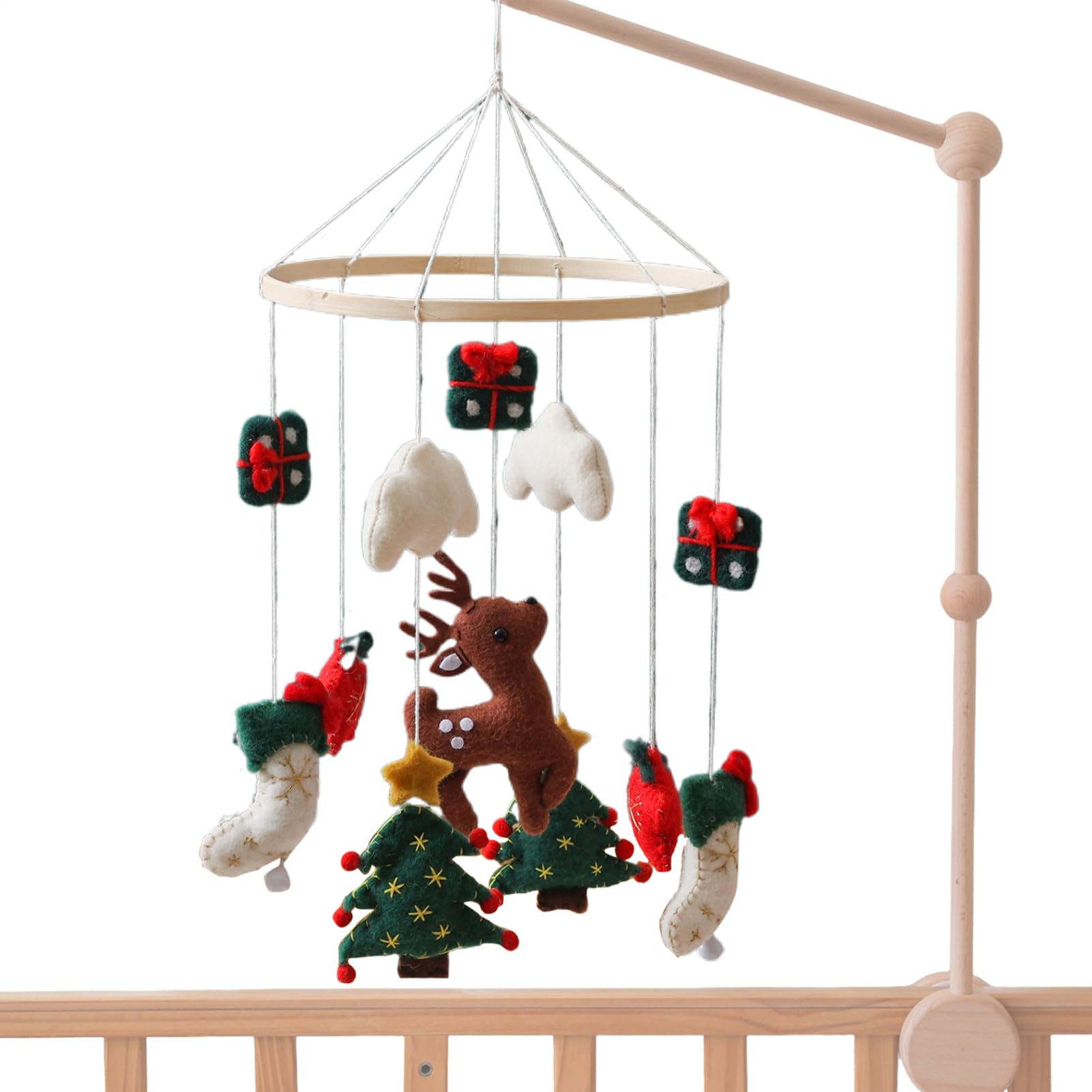 Carillon per Culla Carillon Natalizio per Regalo | Carillon Albero di Natale in Feltro con Renne Decorazione Camera Bambini Completo