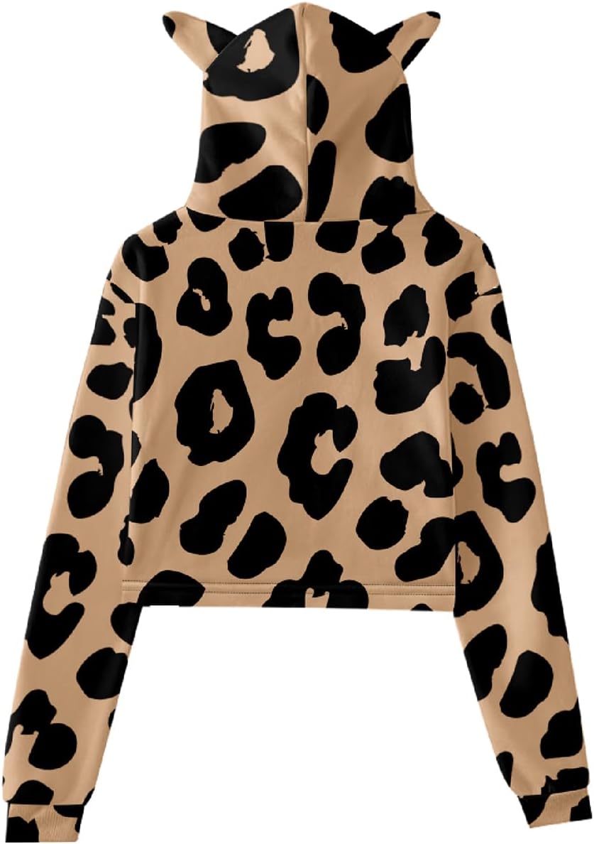 Women'S Cute Cat Ear Hoodie Casual Long Sleeve Pullover Cropped Top Pattern Hooded Sweatershirt - Image 2