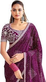 MAHEK Bandhani Saree for Women's Traditional Indian saree with Lace, Partywear Wedding Wear Chiffon