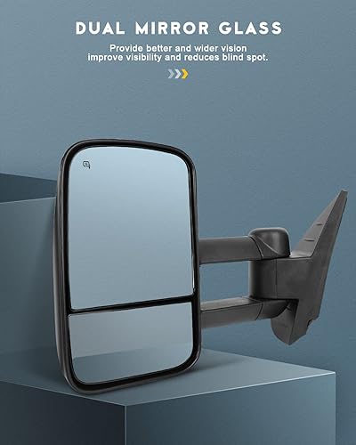 Miniatura 9 de OCPTY Espejos de remolque con lente calentada eléctrica con luz LED, espejos de remolque laterales izquierdo y derecho, compatibles con Chevy