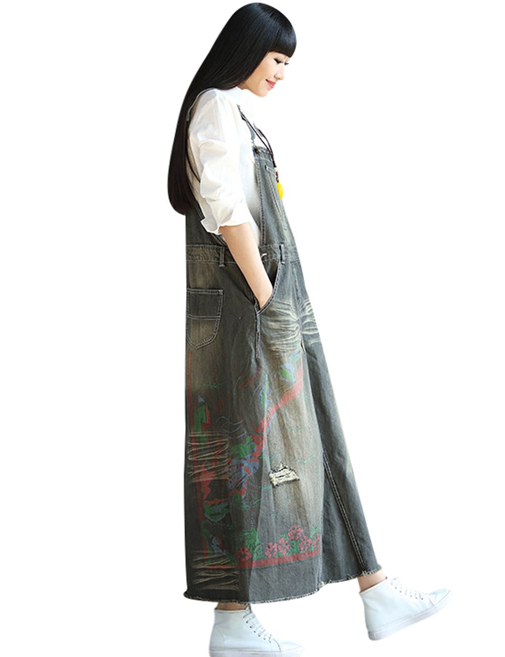 Youlee Femmes Imprimé Salopette Robe en jean