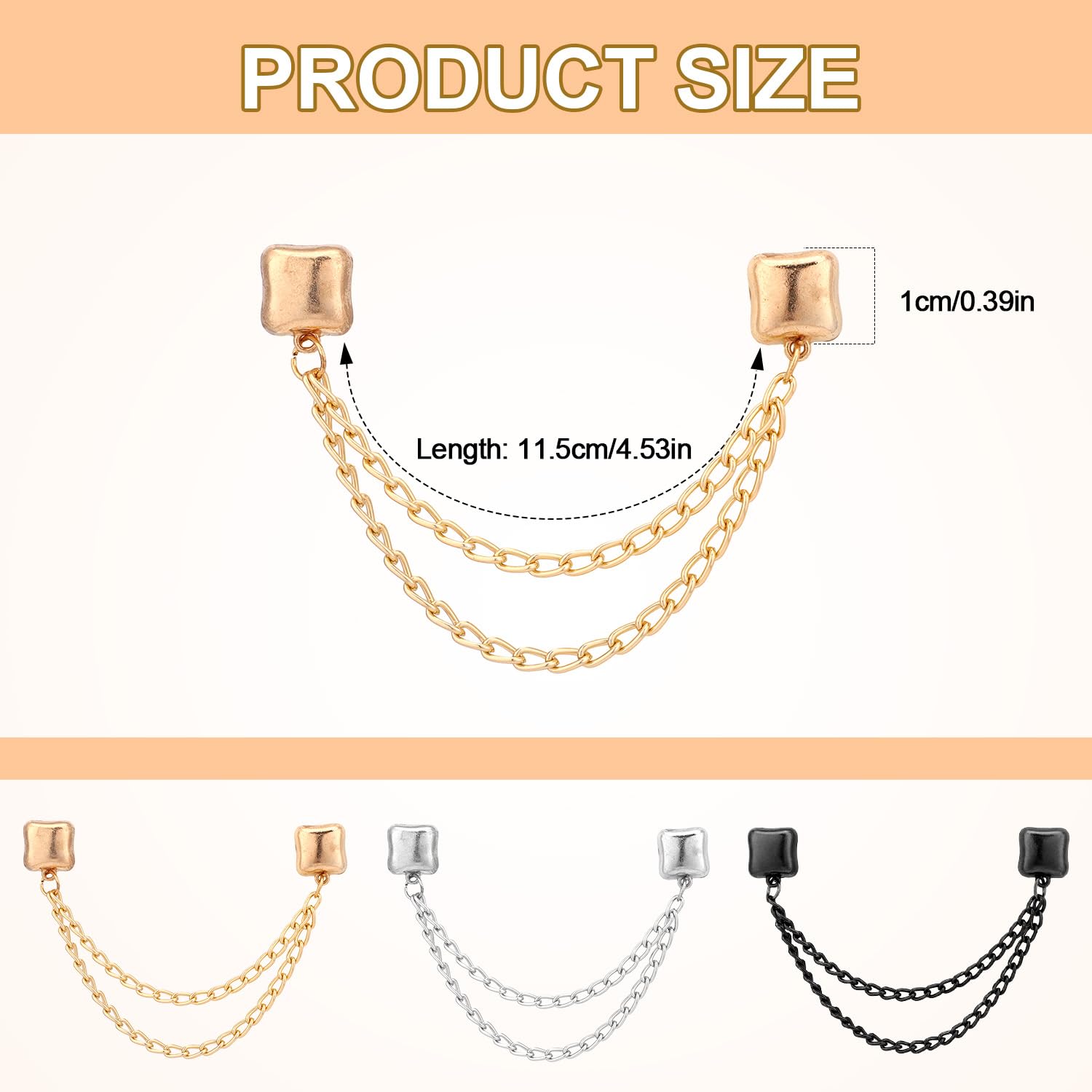 6pcs Magnet Apparel Pins, Alloy Clips with Chain for Fixing Shirts Cuff Long Pants Legs (Square), gold, silver, and gunmetal, Medium - Image 2
