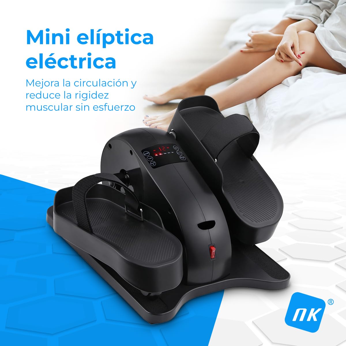 NK Mini Elíptica Eléctrica con Mando a Distancia - Pedaleador Silencioso para Casa u Oficina, 12 Niveles, Pantalla LCD, Entrenamiento Pasivo, Compacto, Color Negro