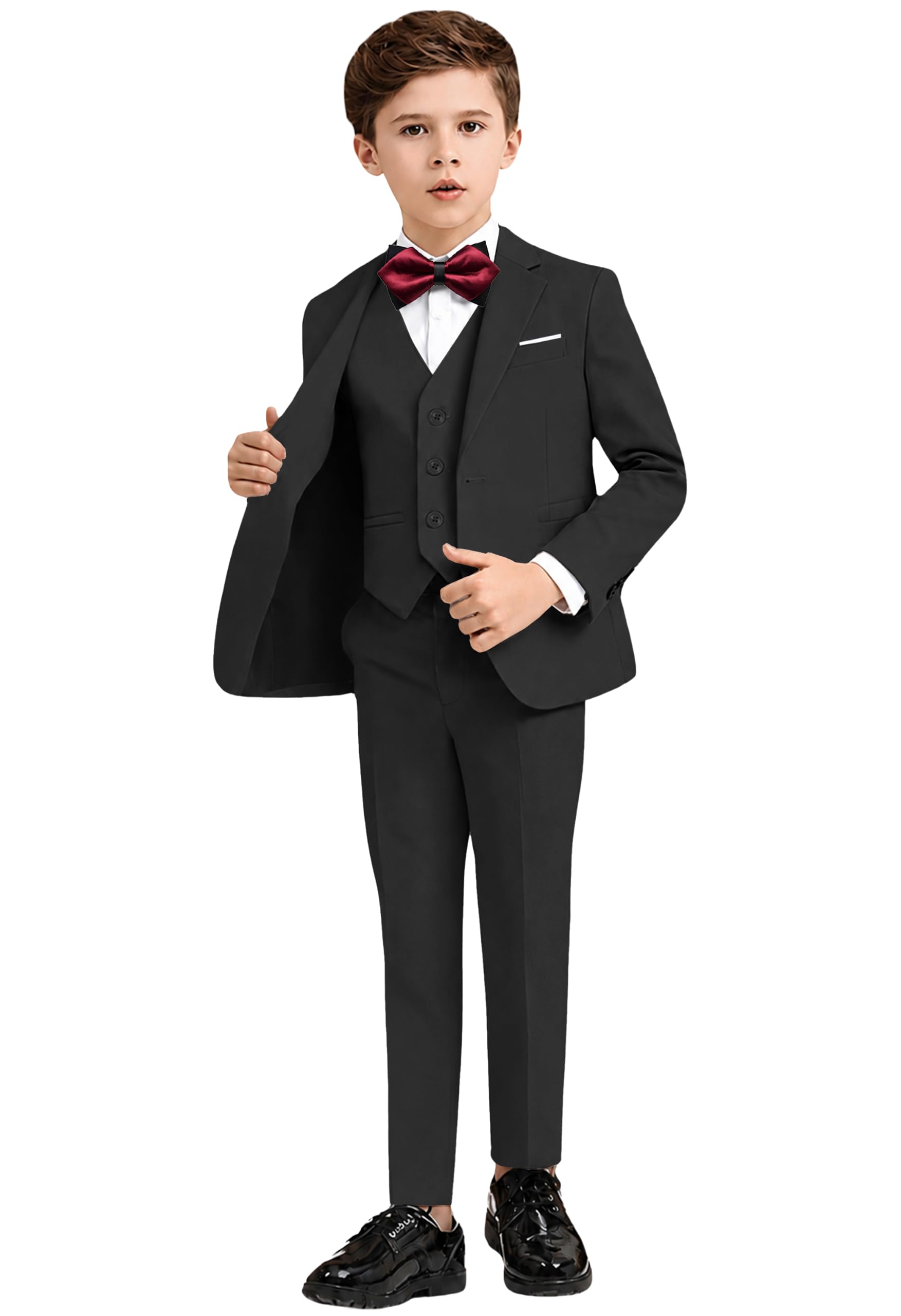 Boy's Formal Suit Set, Slim Fit Suits for Kids, 5 Pieces Boys Tuxedo Set