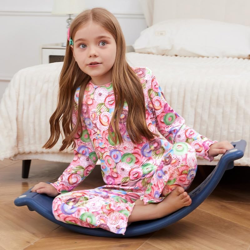 CHILDRENSTAR Girls Pajamas Set Long Sleeve Sleepwear Shirt Pant Shirring Ribbed Lounge Clothes For Kids - Image 4